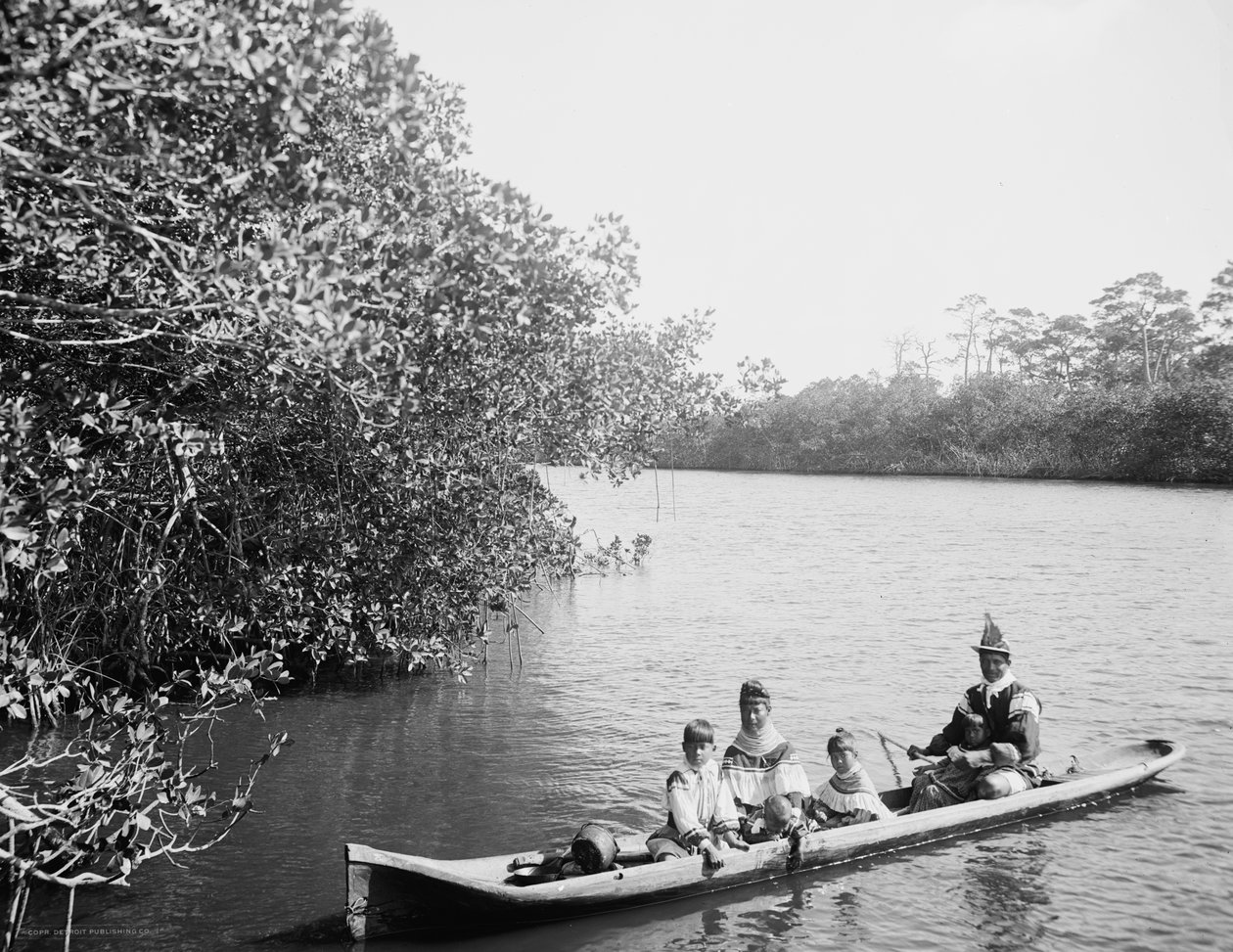 Seminole زورق مخبأ هندي وعائلي ، ميامي ، فلوريدا ، c.1910-20 بواسطة شركة ديترويت للنشر