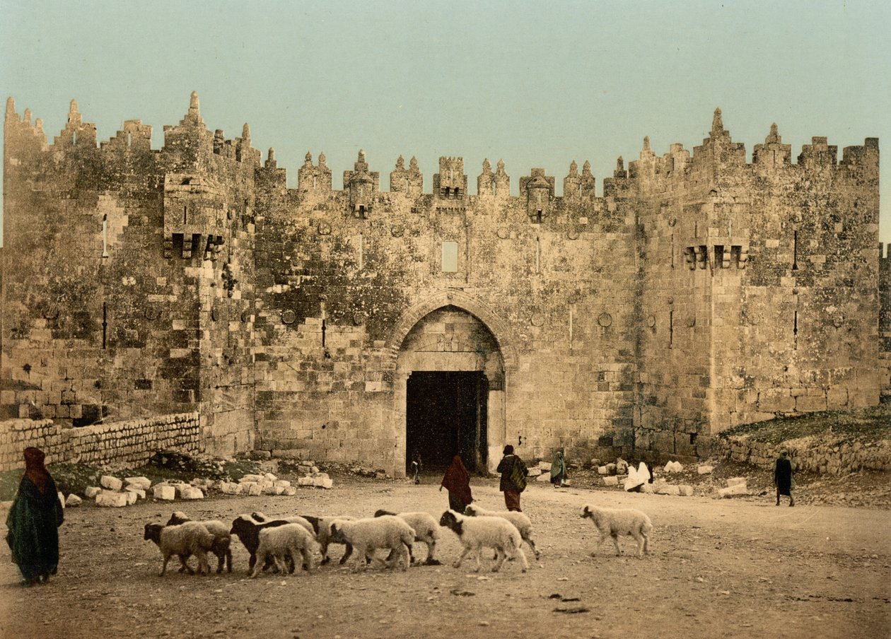 باب العامود ، القدس ، الأرض المقدسة ، حوالي عام 1890 - عام 1900 (طباعة ضوئية) بواسطة شركة ديترويت للتصوير