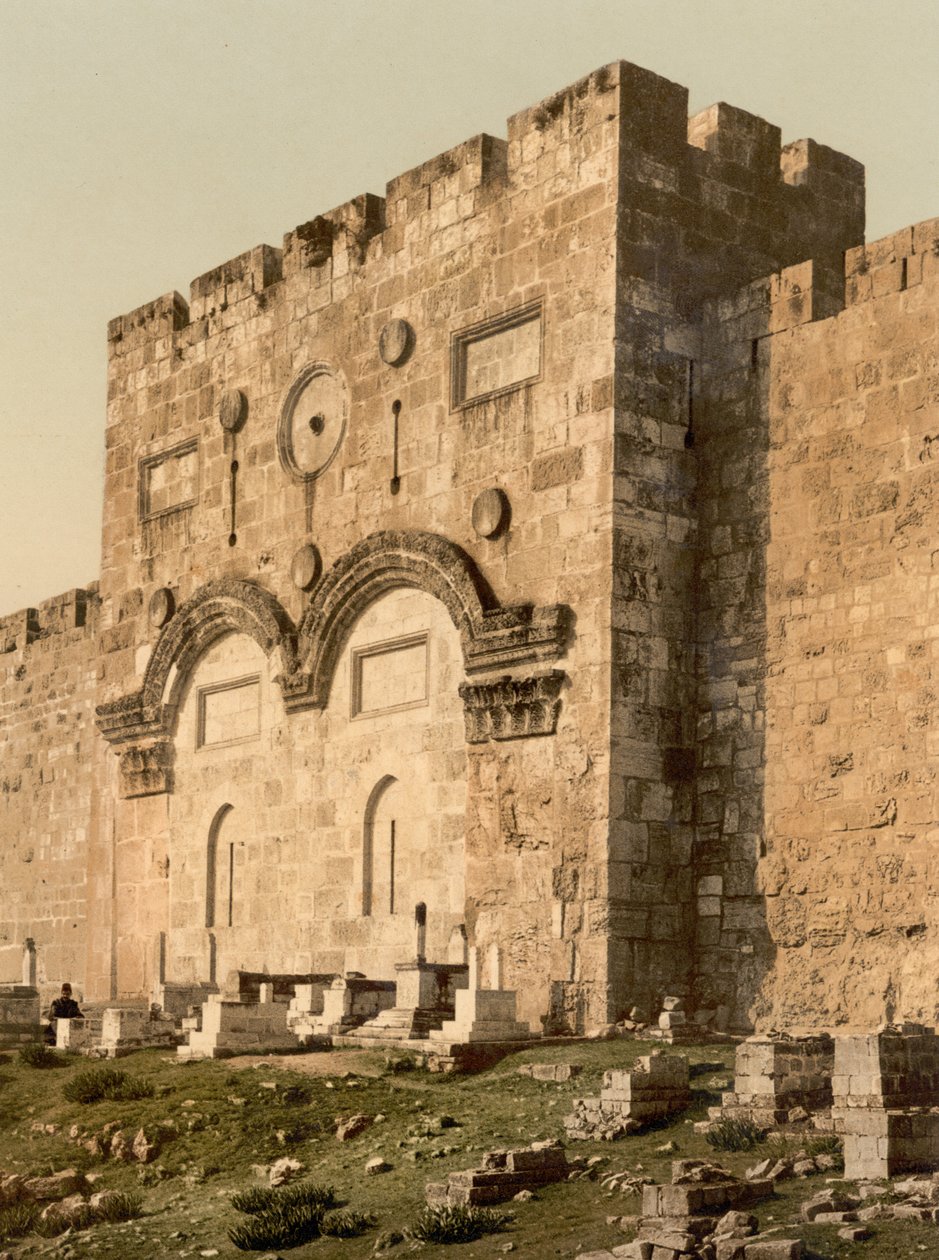 البوابة الذهبية (من الخارج) ، القدس ، الأرض المقدسة ، حوالي ١٨٩٠ - ١٩٠٠ (طباعة ضوئية) بواسطة شركة ديترويت للتصوير
