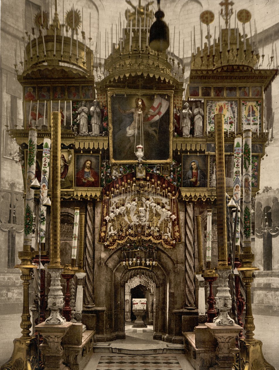 داخل القبر المقدس ، القدس ، الأراضي المقدسة ، حوالي عام 1890 - عام 1900 (طباعة ضوئية) بواسطة شركة ديترويت للتصوير