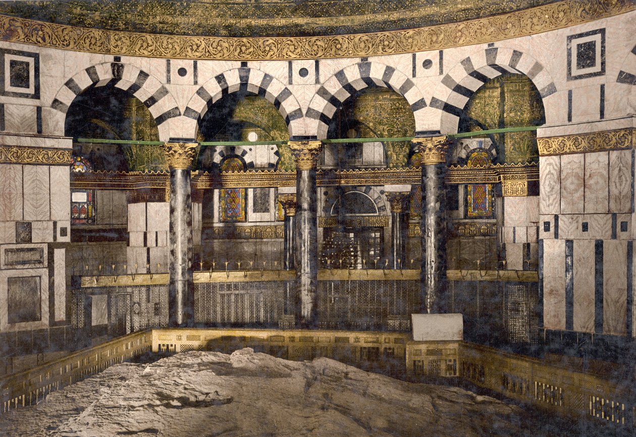 الصخرة في مسجد عمر ، القدس ، حوالي عام 1890 - عام 1900 (طباعة ضوئية) بواسطة شركة ديترويت للتصوير