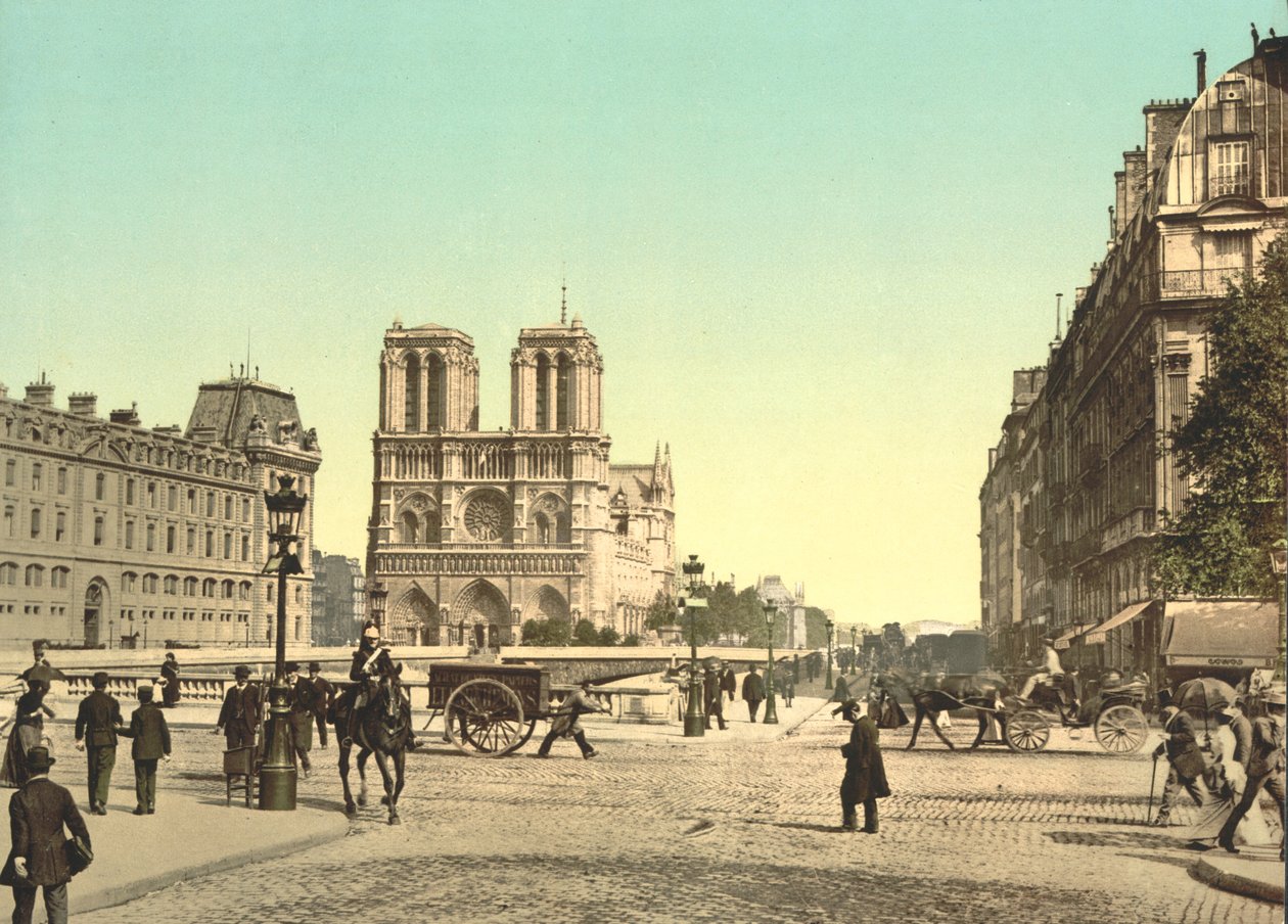 نوتردام وجسر سانت مايكل ، باريس ، فرنسا ، c.1900 بواسطة شركة ديترويت للنشر