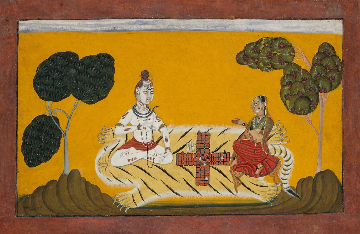 شيفا وبارفاتي يلعبان تشوبار: فوليو من سلسلة Rasamanjari ، بتاريخ 1694-95. بواسطة ديفيداسا من نوربور