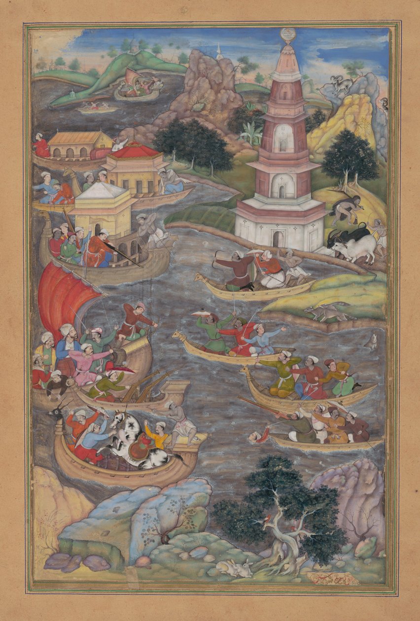 الإسكندر يحارب معركة بحرية ، فوليو من خمسة خماسية للأمير خسرو دهلافي ، 1597-98. بواسطة دارماداس