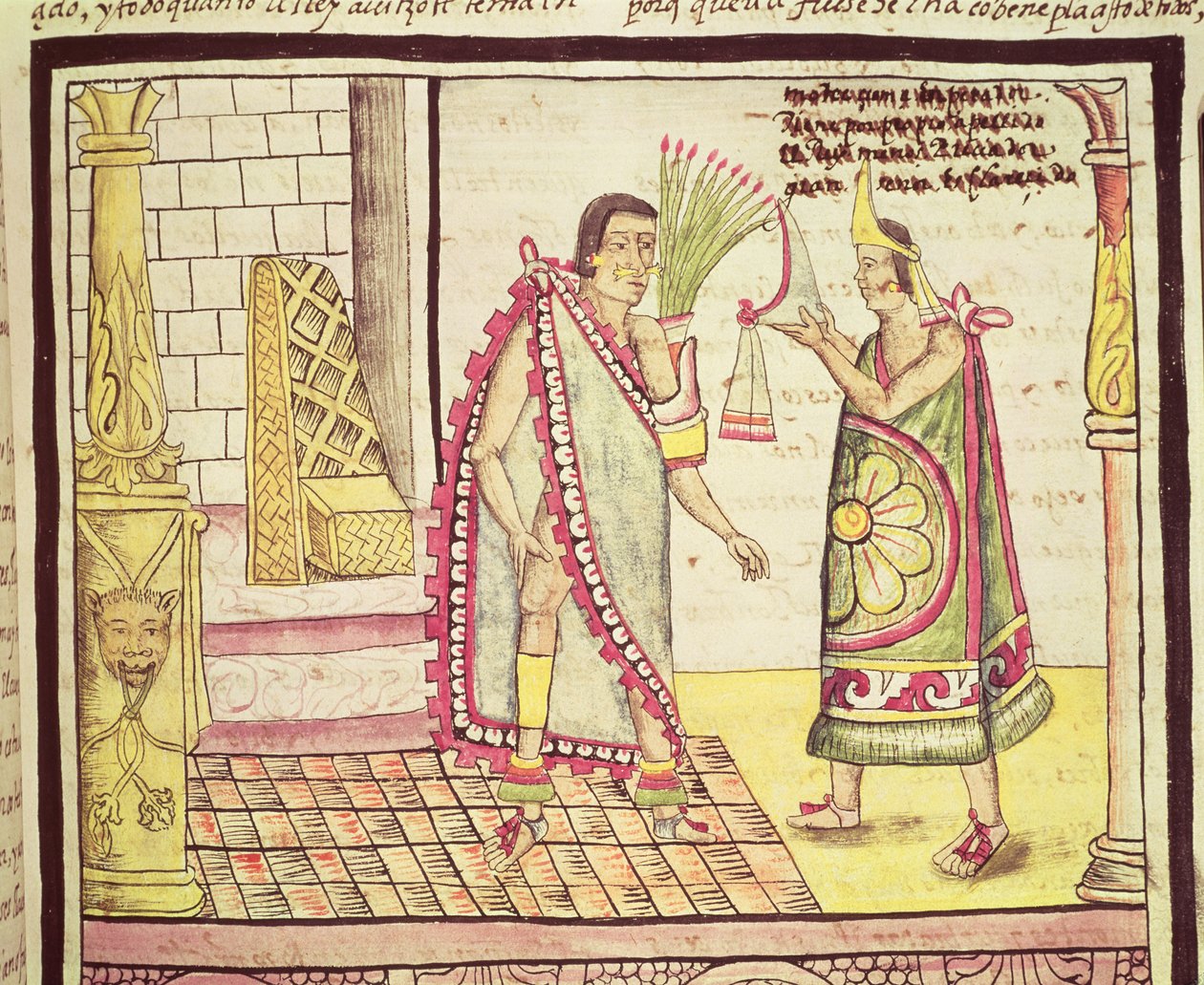 Fol.152v تتويج مونتيزوما الثاني (1466-1520) الإمبراطور المكسيكي الأخير عام 1502 ، 1579 بواسطة دييغو دوران