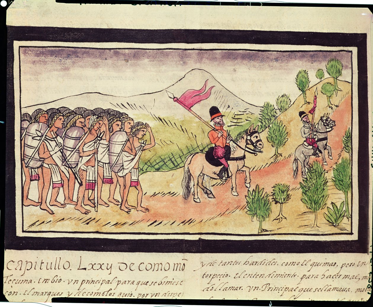 Fol.204v هنود Totonac يساعد الغزاة على نقل المواد ، 1579 بواسطة دييغو دوران