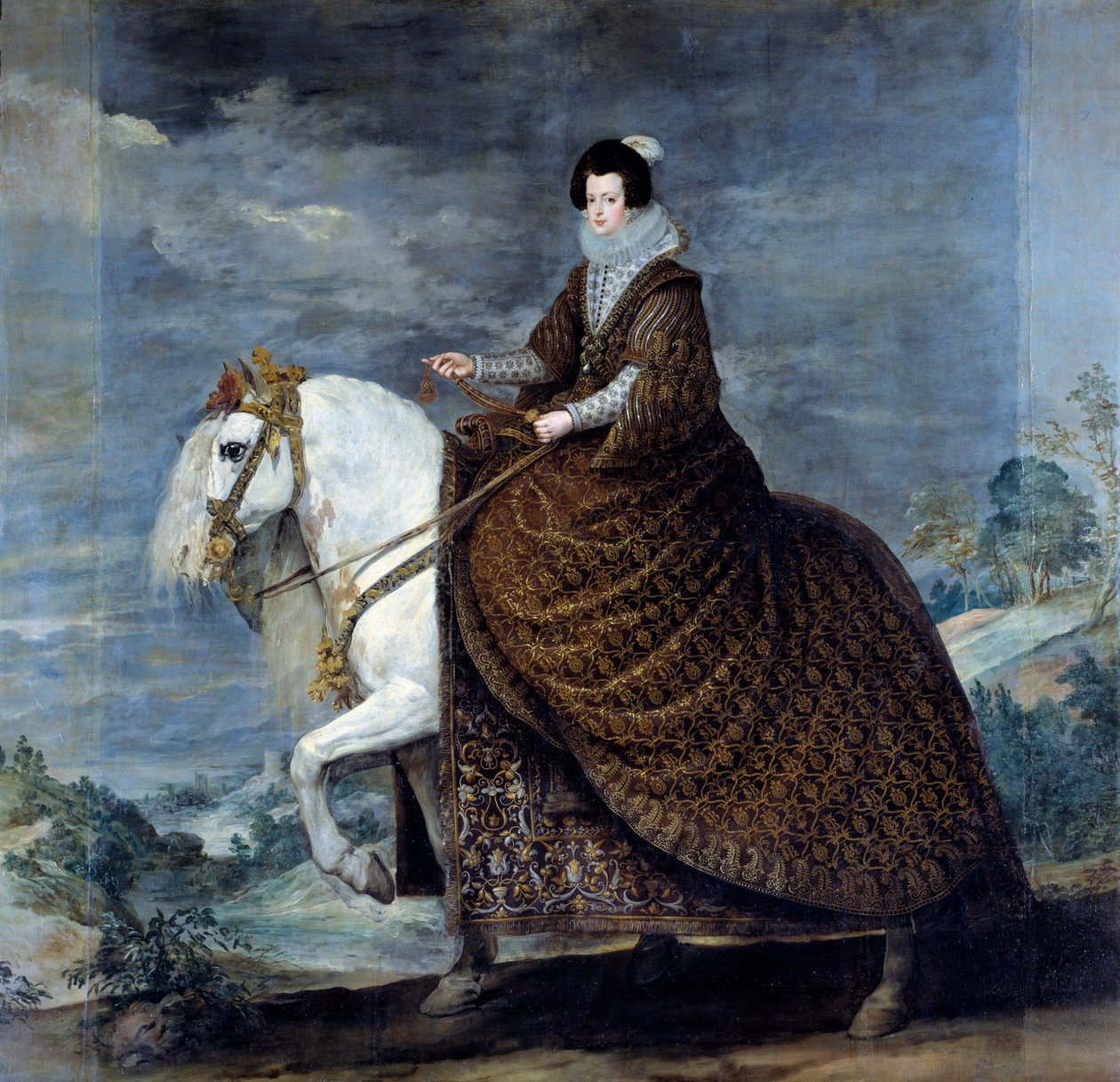 صورة الفروسية إليزابيث من فرنسا أو إيزابيل بوربون (1602-1644) ، زوجة فيليب الرابع ملك إسبانيا عام 1616 لوحة لدييغو فيلاسكيز (1599-1660) 1635 صن. 3،01x3،14 m مدريد ، متحف برادو - صورة الفروسية لإيزابيل الفرنسية (1602-1644) ، بواسطة دييجو فيلاسكيز
