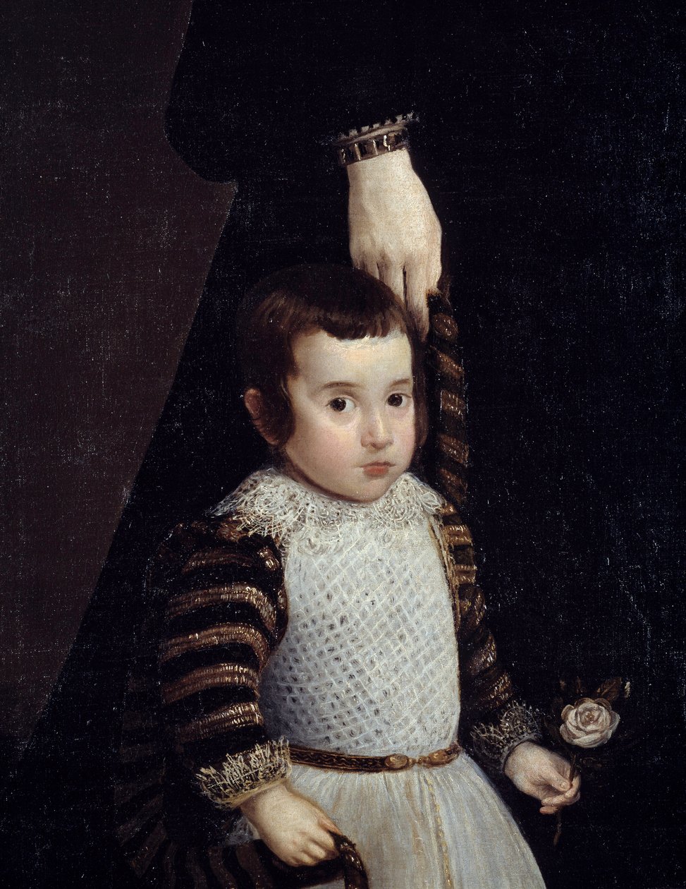 Portrait of Antonia de Ipenarrieta with her son Luis. Detail representing the child. Painting by Diego Rodriguez de Silva y Velasquez (1599-1660) بواسطة دييجو فيلاسكيز