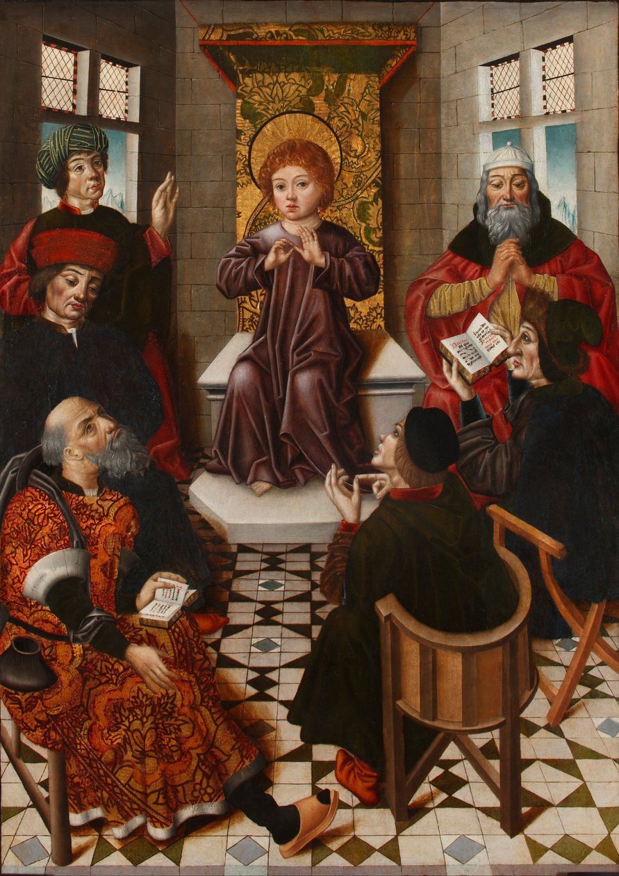 يسوع بين الأطباء - المسيح بين الأطباء - كروز ، دييغو دي لا (نشط في 1482-1500) - ج. 1490 - زيت على خشب - 102x76 - متحف لازارو جالديانو ، مدريد بواسطة دييغو دي لا كروز