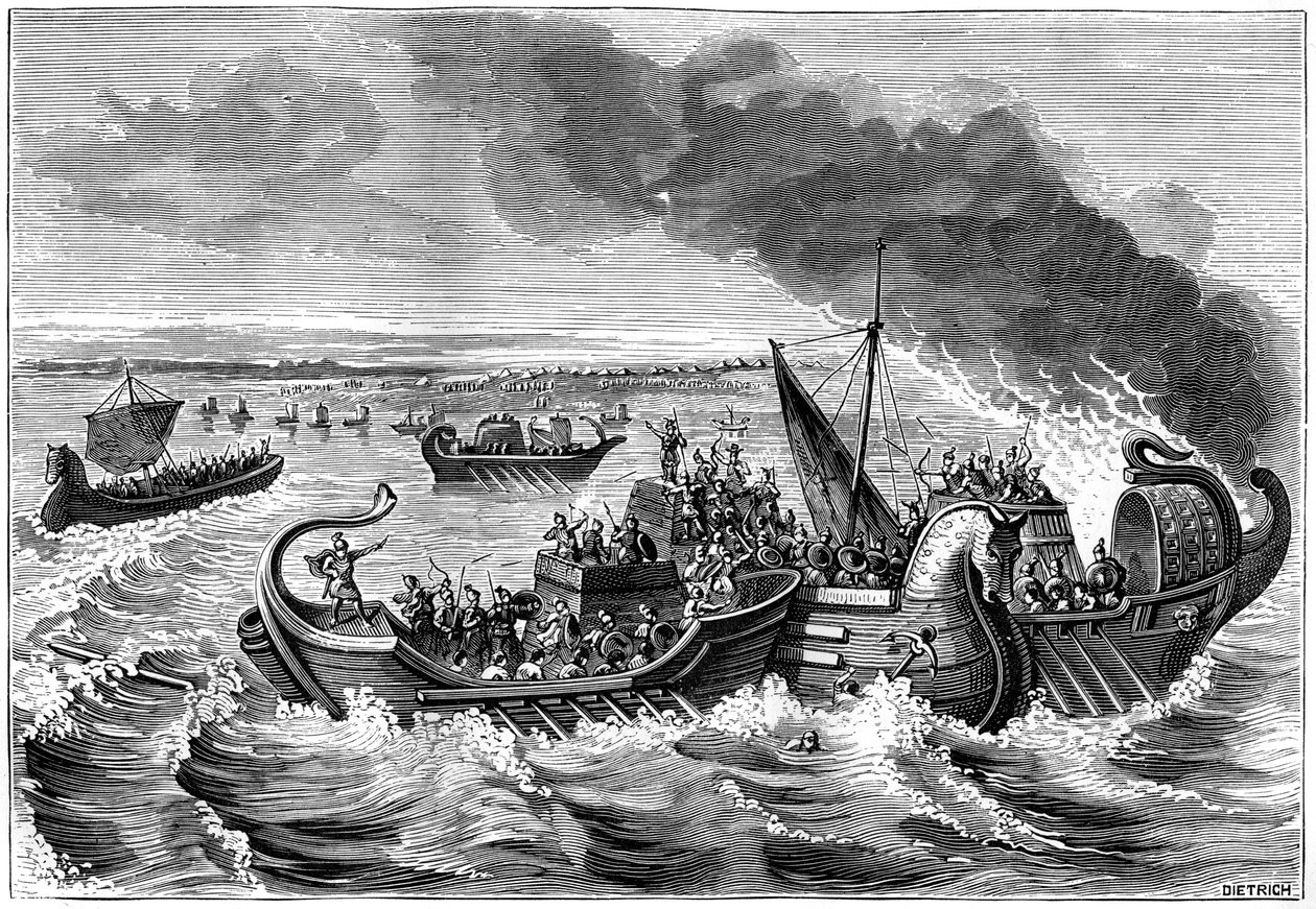 قتال بين السفن الرومانية و Veneti ، نهر لوار ، 56 قبل الميلاد 1882-1884. بواسطة ديتريش