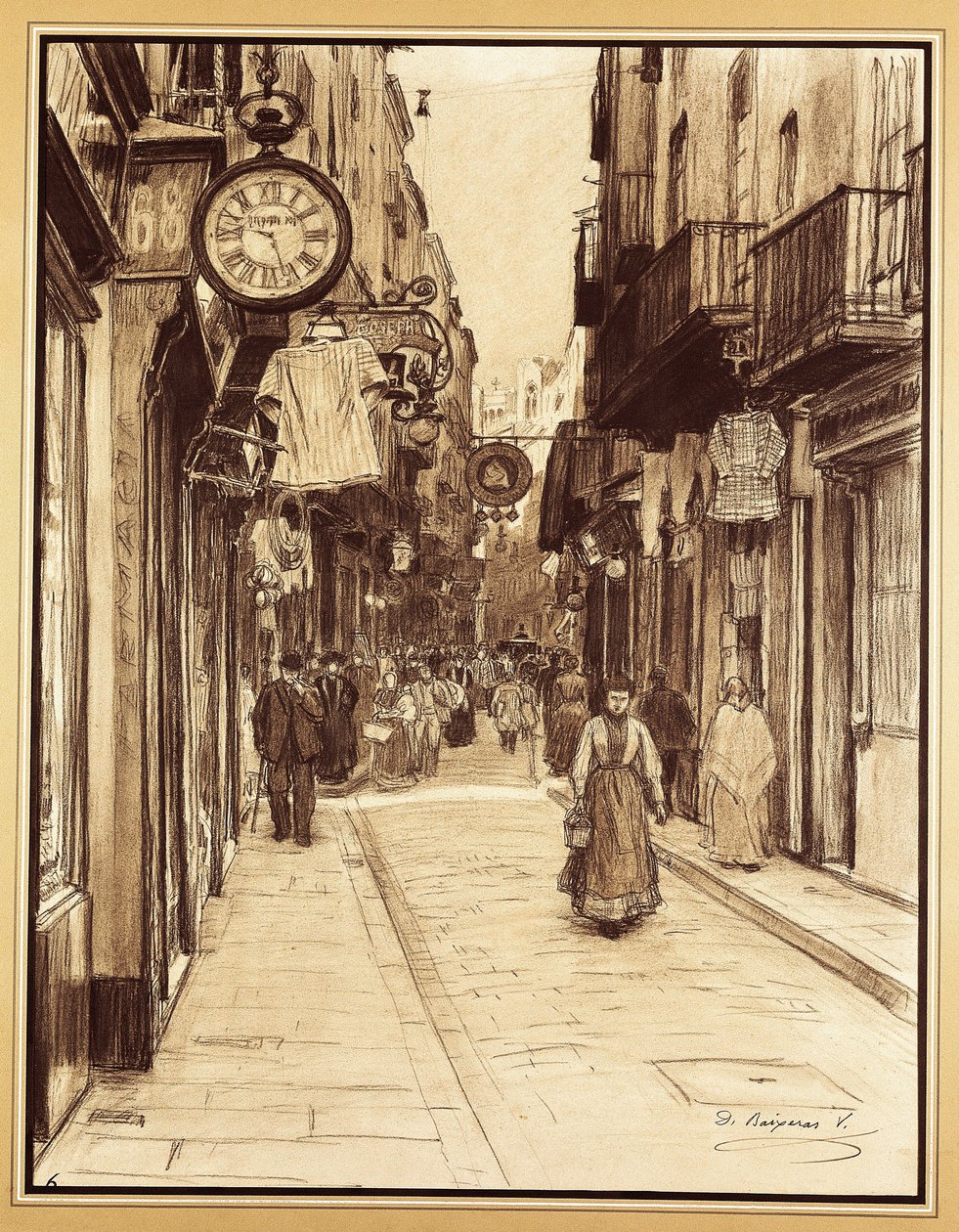 شارع بلاتيريا باتجاه ساحة الملائكة ، برشلونة (رسم) بواسطة ديونيزيو بايكسيراس فيرداغير