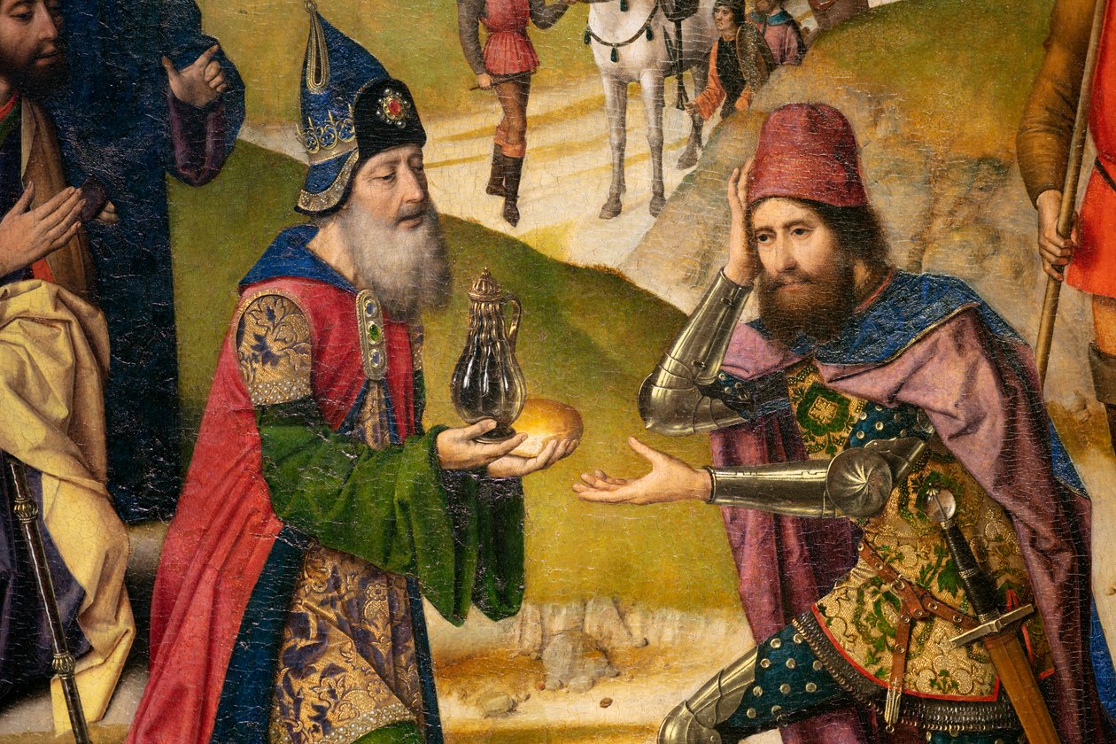 كنيسة الرعية (كنيسة أبرشية القديس بطرس). تلوين. العشاء الأخير. ديرك بولتس. 1464-1468. التفاصيل. اللوحة اليسرى. بواسطة ديرك بوتس