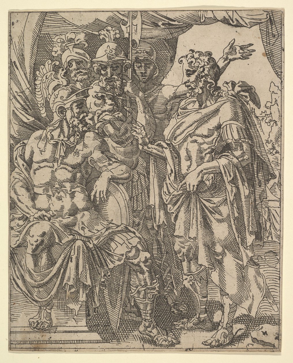 Achior يتوسل مع Holofernes من أجل الإسرائيليين ، من قصة جوديث وهولوفرنيس. بواسطة ديرك فولكرتسين كورنهيرت