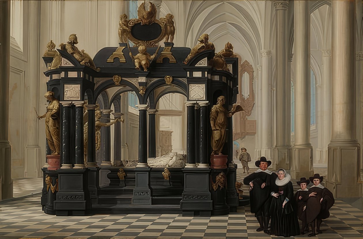 Eine Family am Grab des Prinzen William I. in der Nieuwe Kerk، Delft. 1645 بواسطة ديرك فان ديلين