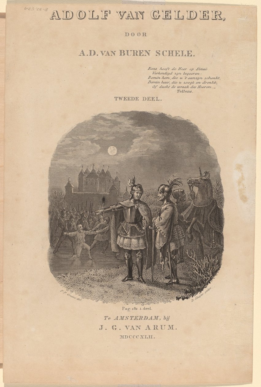 صفحة العنوان لـ AD van Buren Schele's "Adolf van Gelder" أمستردام ، 1842 بواسطة ديرك جوريان سلويتر