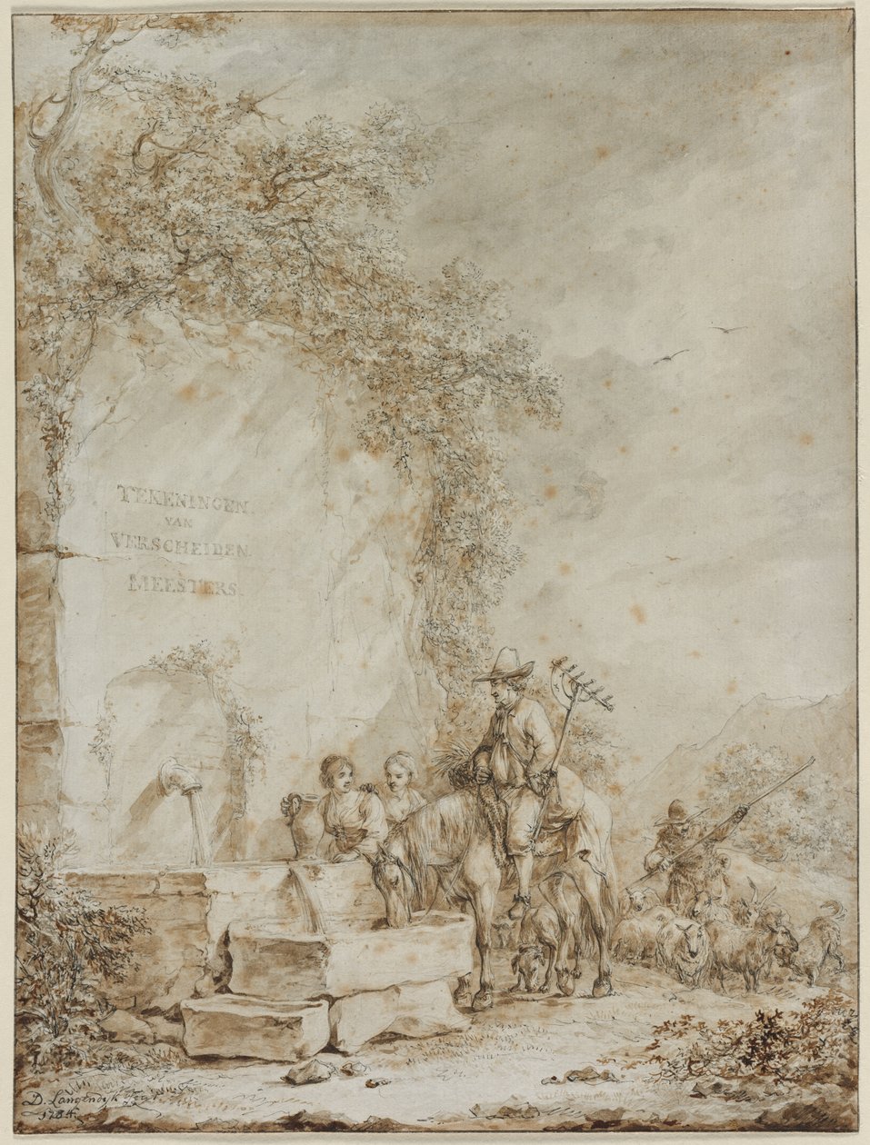 صورة لألبوم رسومات: فلاحون في نافورة ، 1784. بواسطة ديرك لانجينديك