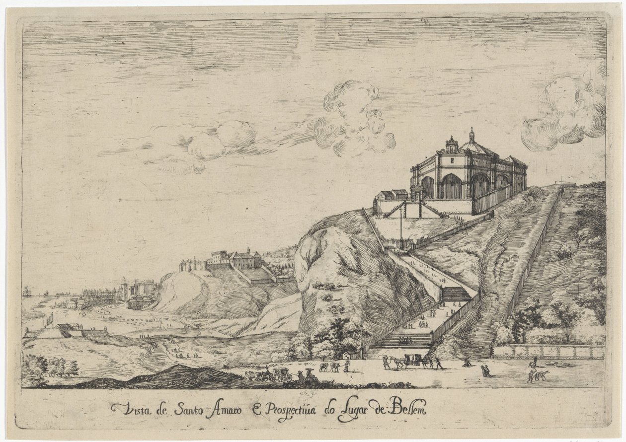 منظر لكنيسة سانتو أمارو في لشبونة Vista de Santo Amaro e Prospectiva do Lugar de Bellem (العنوان على الكائن) مناظر لشبونة (عنوان المسلسل) بواسطة ديرك ستوب