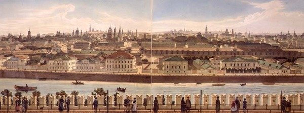 منظر لزاموسكفورشي من الكرملين ، من بانوراما موسكو ، نقشها فيليب بينويست (1813 - 1905) وأوبرون ، حانة. بواسطة Lemercier، c.1840 (litho) بواسطة ديمتري (بعد) إنديتزيف