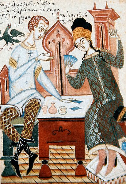 الرسم من مجموعة من أربعة رسوم توضيحية لقصيدة عن التودد (ألوان مائية على الورق) (انظر أيضًا 423488-89) بواسطة ديمتري ستيليتسكي