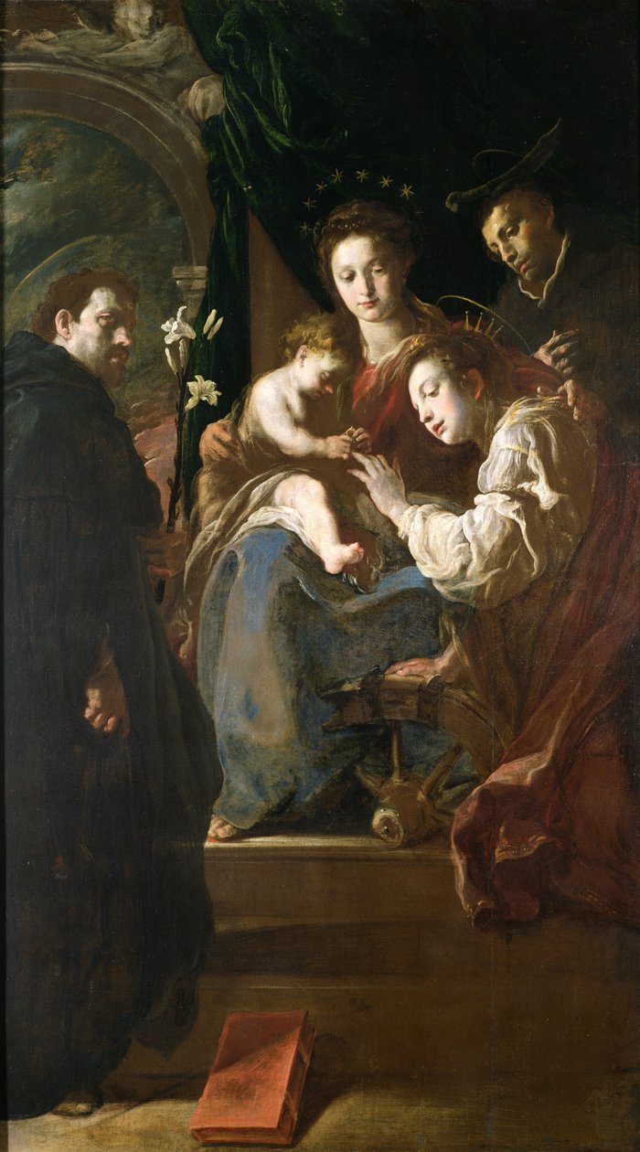 الزواج الصوفي للقديسة كاترين والمسيح الطفل مع بيتر الشهيد ، 1617-21 بواسطة دومينيكو فيتي أو فيتي