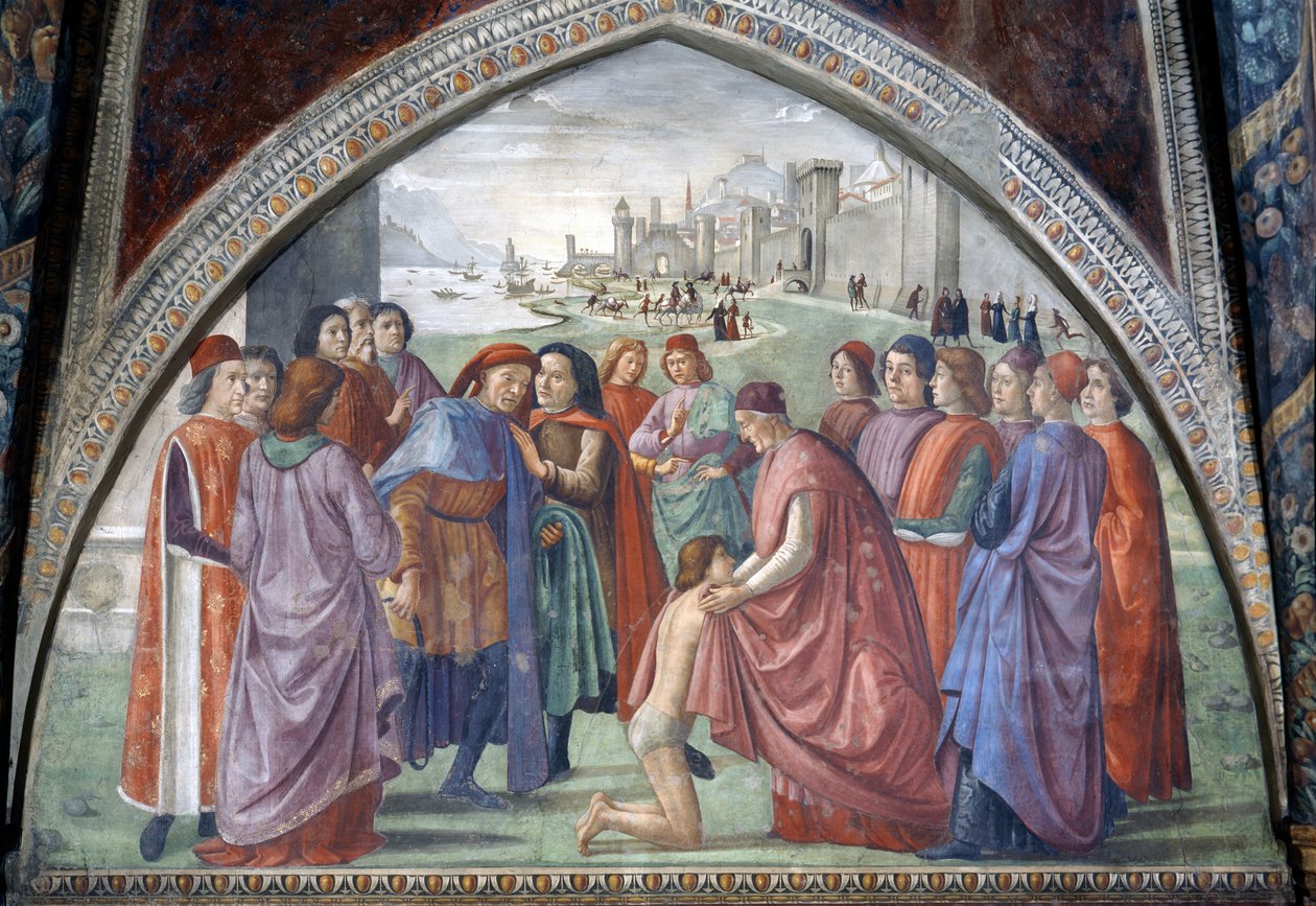 القديس فرنسيس يتخلى عن ميراثه ، من دورة حياة القديس فرنسيس ، 1486 بواسطة دومينيكو غيرلاندايو