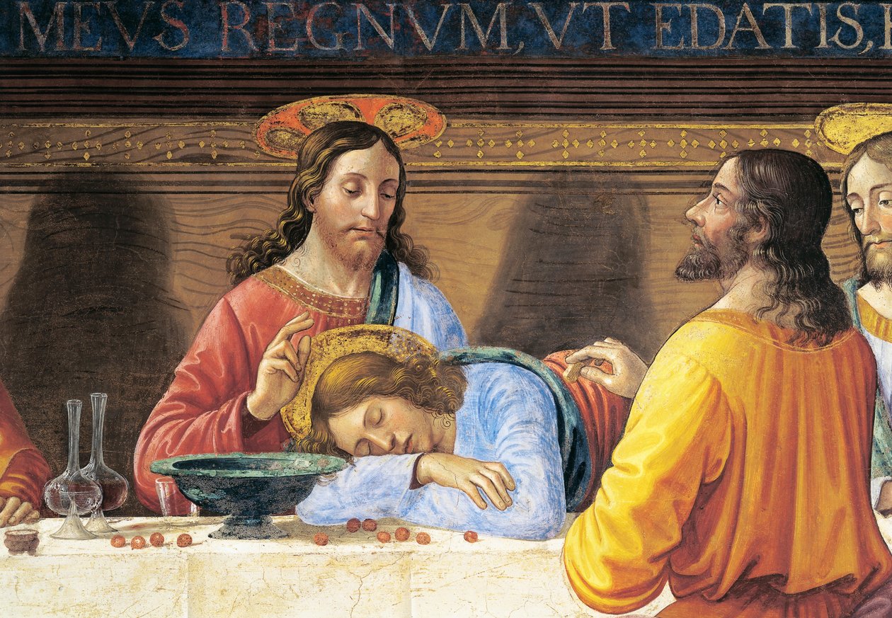 Italy, Florence, Refectory of Convent of San Marco, Jesus and St John, detail from Last Supper بواسطة دومينيكو غيرلاندايو