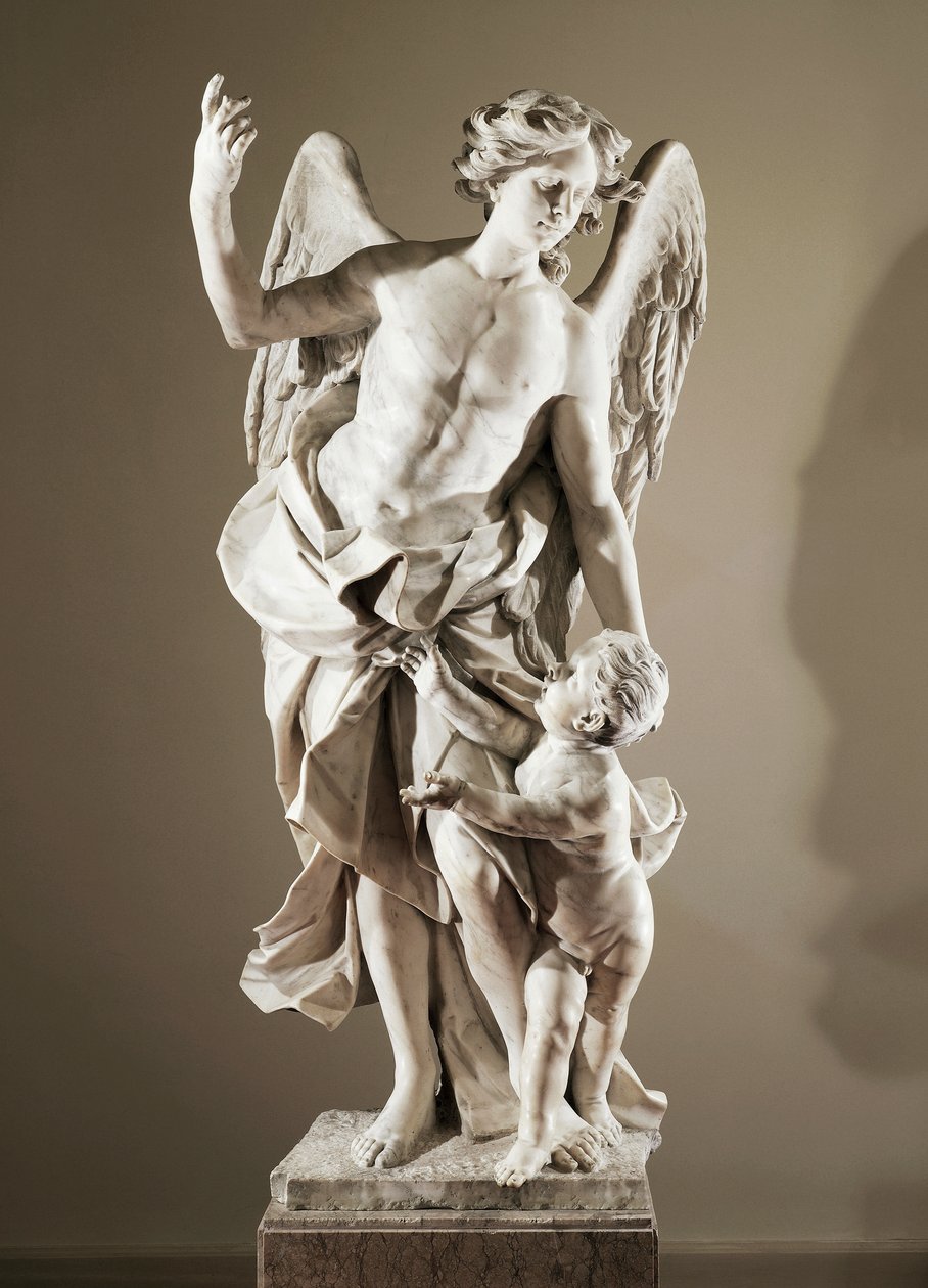 الملاك الحارس ، حوالي 1724 ، لدومينيكو أنطونيو فاكارو (1678-1745) ، تمثال من الرخام ، ارتفاع 190 سم ، ضد كنيسة القديس بازيليك سان باولو ماجوري ، نابولي ، كامبانيا ، إيطاليا بواسطة دومينيكو أنطونيو فاكارو