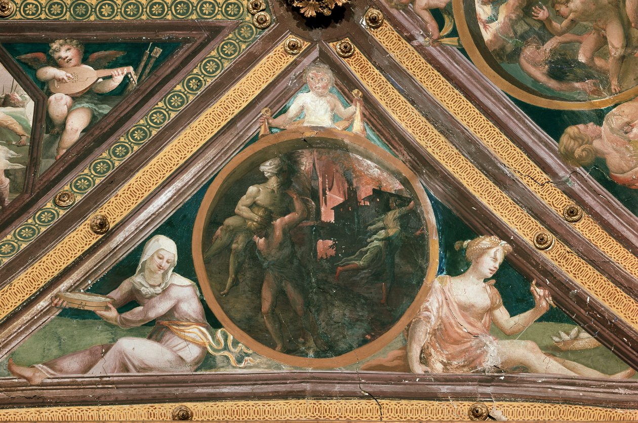 Enee إنقاذ Anchise من حريق Trojan Fresco بواسطة Domenico Beccafumi (1486-1551) بواسطة دومينيكو بيكافومي