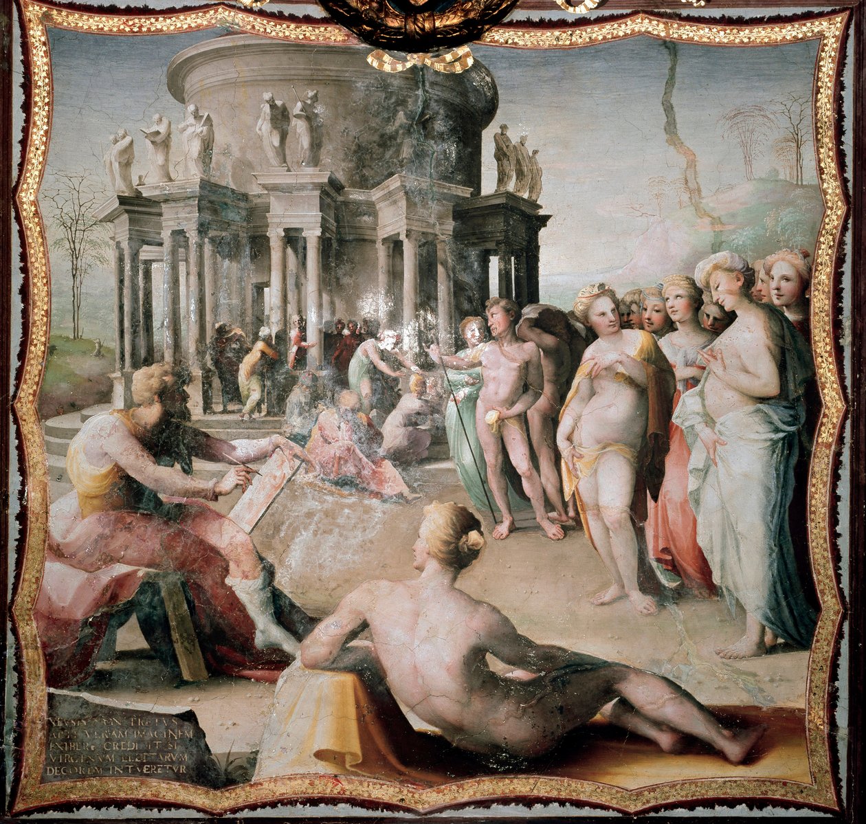 رسم زيوكسيس (أو زيوكسيبوس ، الرسام اليوناني لهيراكلي ، 464-398 قبل الميلاد) صورة هيلين لمعبد هيرا في كروتوني. لوحة لدومينيكو بيكافومي (1486-1551) بواسطة دومينيكو بيكافومي