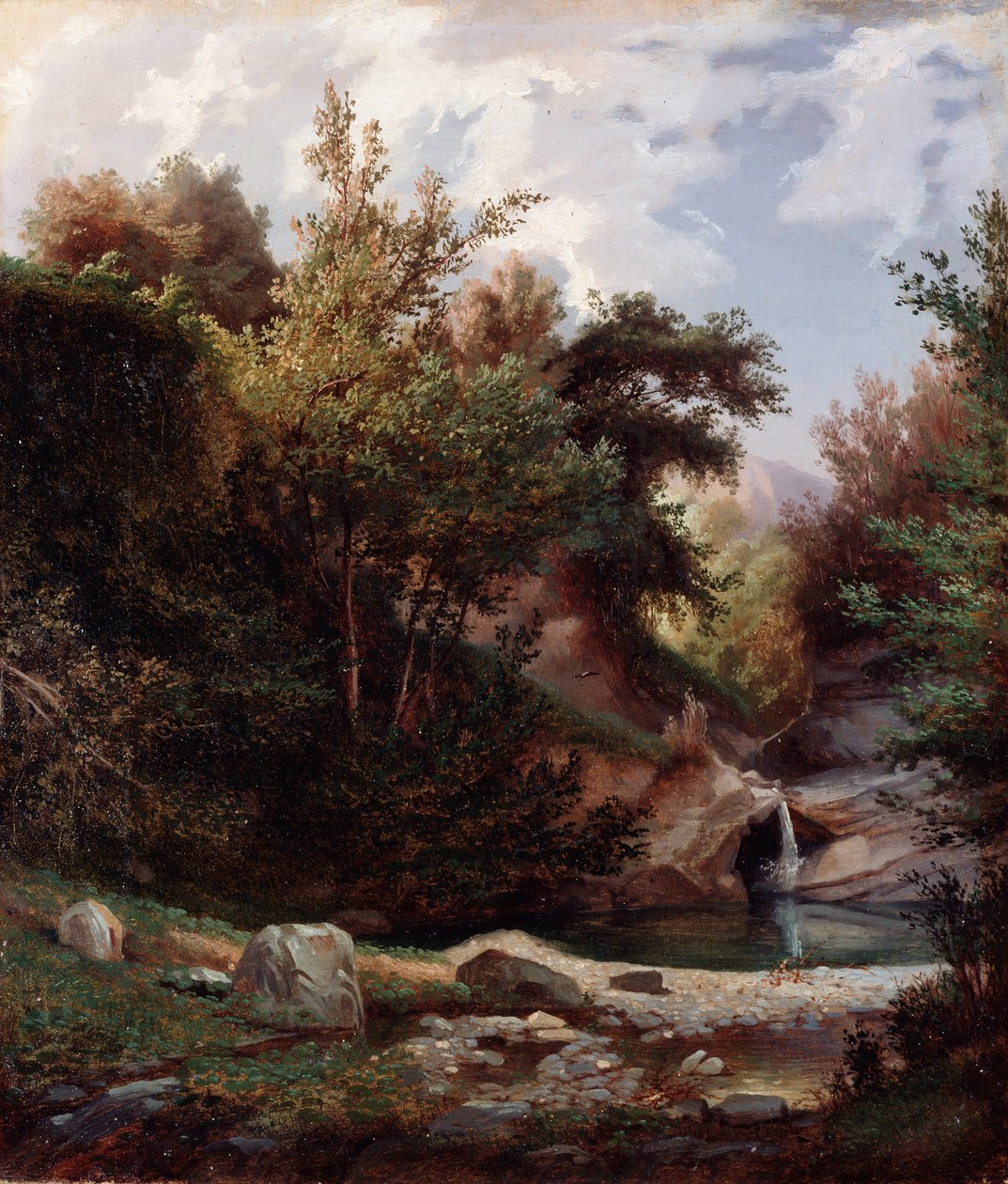 منظر طبيعي من شجيرات وجداول مع شلال رسم دومينيكو كامبياسو (1811-1894) حوالي 1865 خافت 43.5x37 سم جينات ، Galleria d