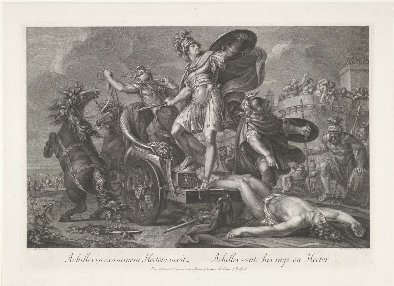 يسحب أخيل جثة هيكتور خلف عربته Achilles in exanimem Hectora saevit / Achilles ينفخ غضبه على هيكتور (العنوان على الكائن) بواسطة دومينيكو كونيجو