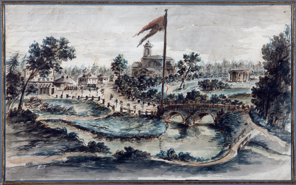 منظر لمتنزه بافلوفسك مع مستشفى سانت ماري ماجدالين ، c.1783 (مرحاض على ورق) بواسطة دومينيكو فيليس لاموني