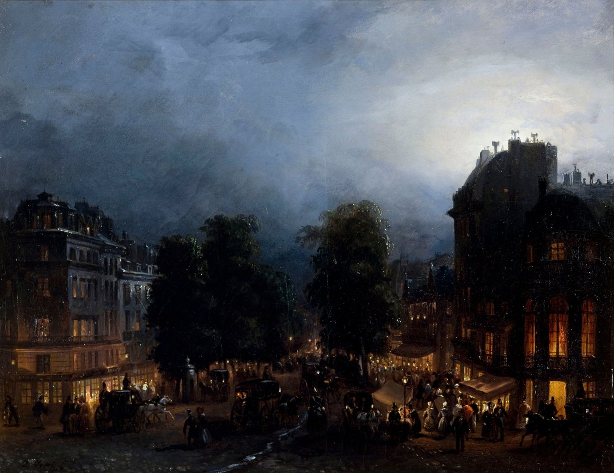 Boulevard des Italiens في الليل ، حوالي عام 1835. بواسطة دومينيكو فيري