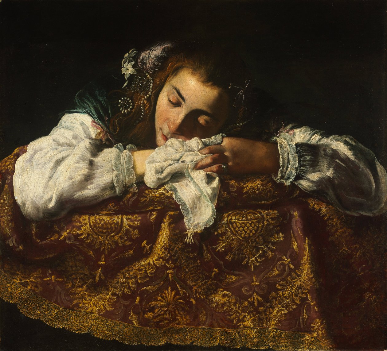 فتاة نائمة - Peinture de Domenico Fetti (1588 / 90-1623) - 1621-1622 - زيت على قماش - 67،5x74 - Szepmuveszeti Muzeum ، بودابست بواسطة دومينيكو فيتي أو فيتي