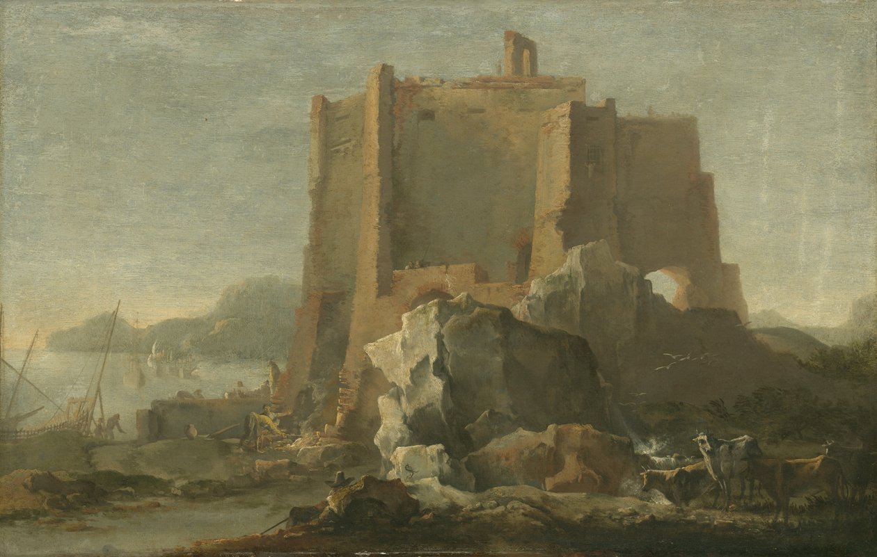 منظر طبيعي بالصخور والقلعة ، 1640-50 بواسطة دومينيكو جارجولو