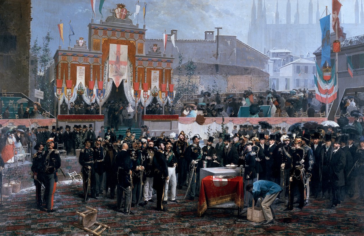 مراسم وضع حجر الأساس لـ Galleria Victor Emmanuel II في ميلانو ، 7 مارس بواسطة دومينيكو إندونو