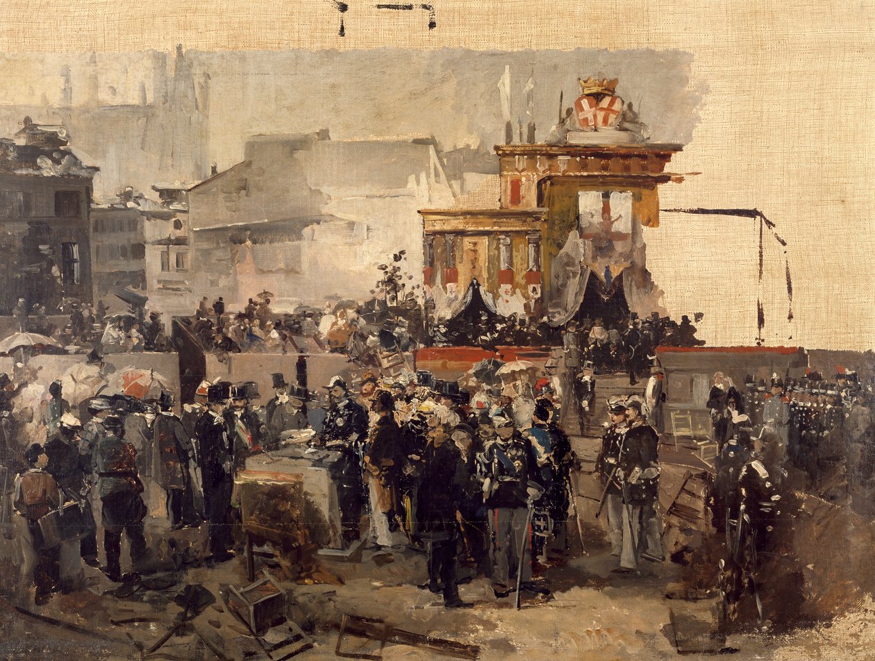 وضع حجر الأساس لجاليريا فيكتور إيمانويل الثاني في ميلانو ، 7 مارس بواسطة دومينيكو إندونو