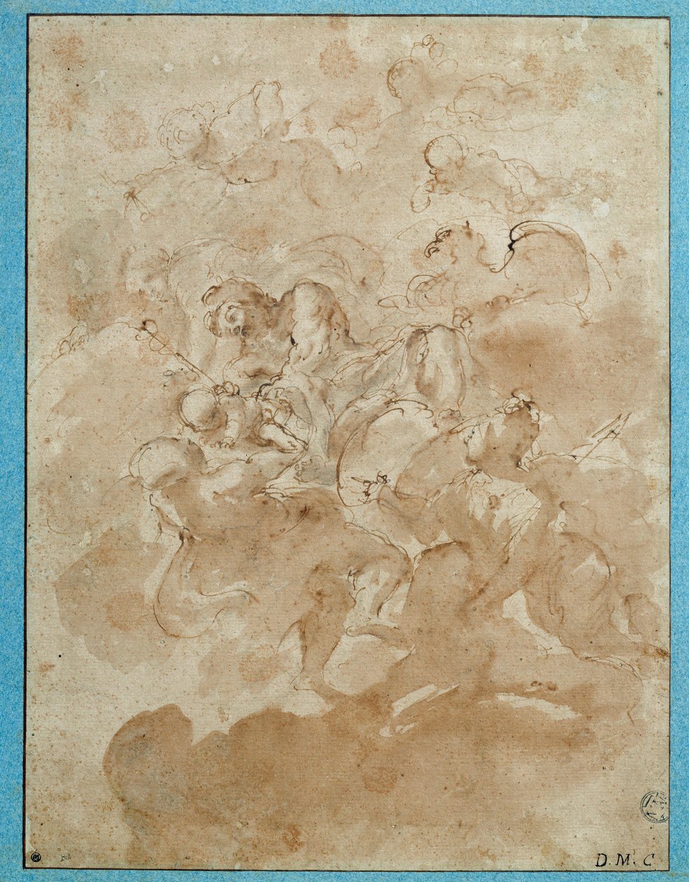يوكل كوكب المشتري باخوس إلى ميركيور لرسم باللون البني والدم بواسطة دومينيكو كانوتي (1620-1684) في باريس. متحف اللوفر بواسطة دومينيكو ماريا كانوتي