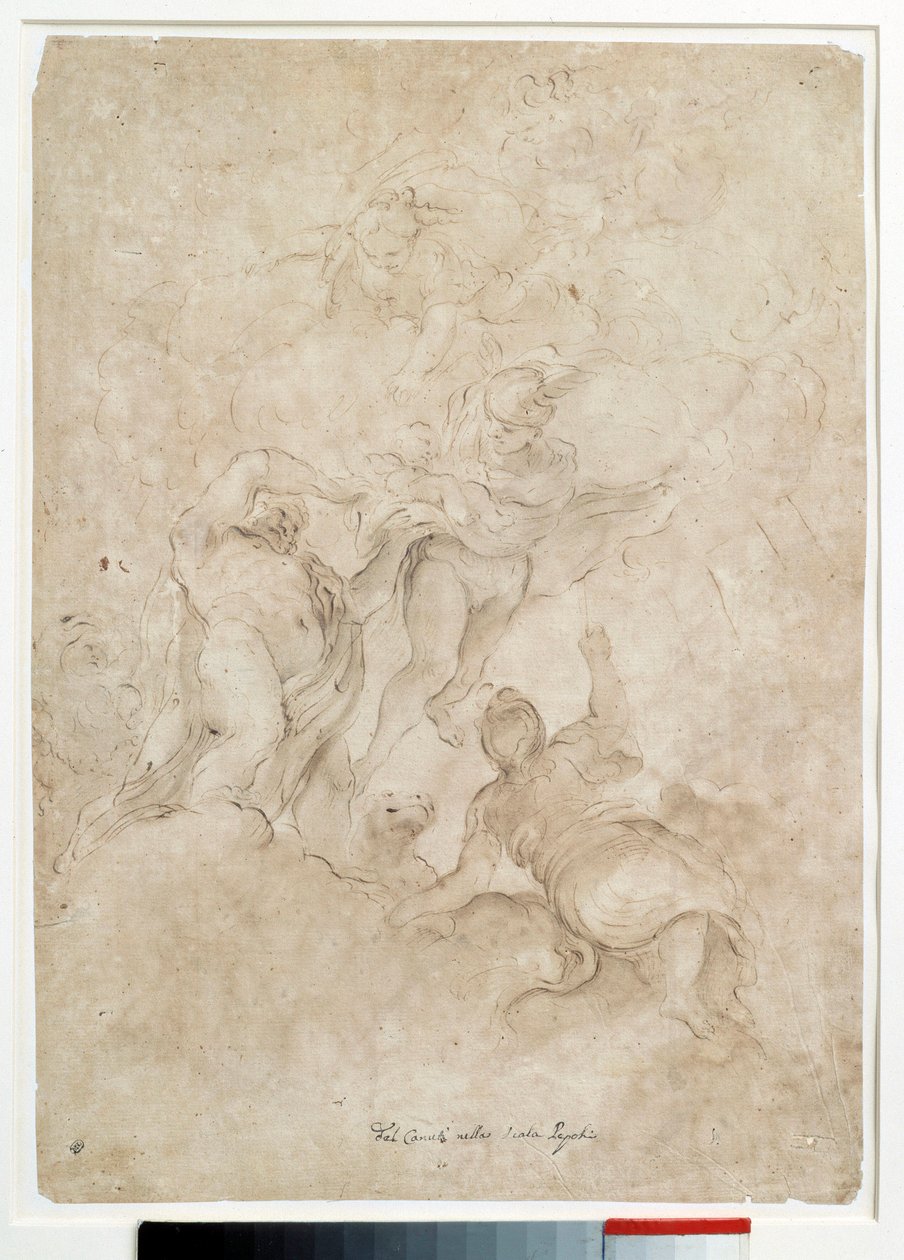 يوكل كوكب المشتري باخوس إلى ميركيور لرسم باللون البني والدم بواسطة دومينيكو كانوتي (1620-1684) في باريس. متحف اللوفر بواسطة دومينيكو ماريا كانوتي