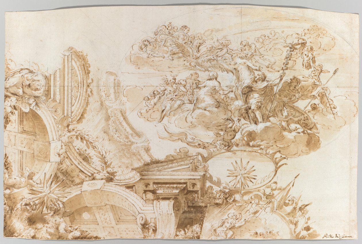 تأليه رومولوس: تصميم السقف ، ج. 1675-76. بواسطة دومينيكو ماريا كانوتي