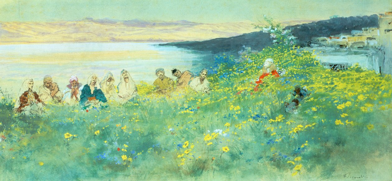 Good tidings, by Domenico Morelli (1826-1901), gouache on paper, 33x69 cm بواسطة دومينيكو موريلي