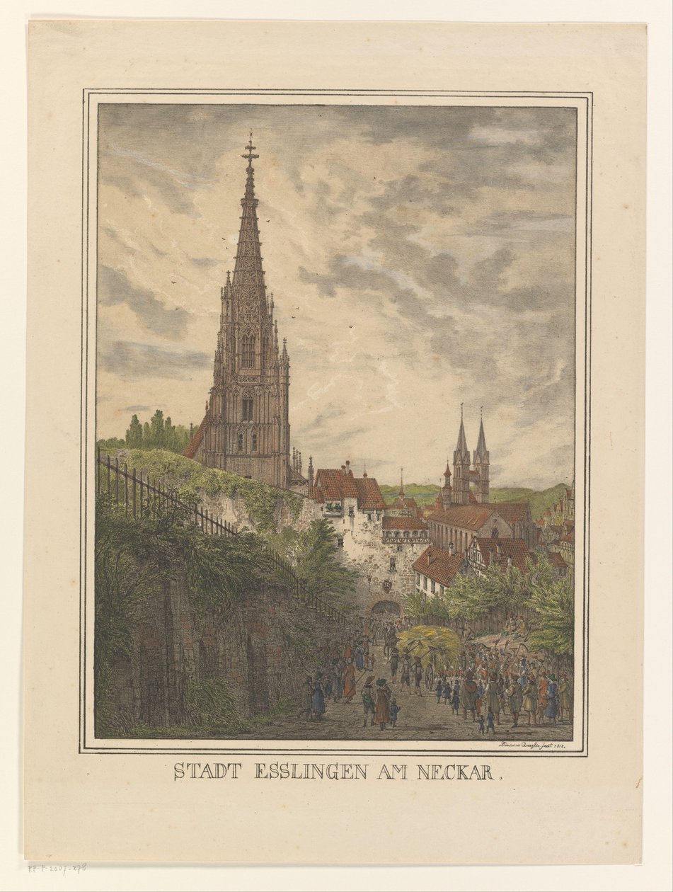 منظر لـ Esslingen بالقرب من نيكار مدينة Esslingen am Neckar (العنوان على الكائن) بواسطة دومينيكو كواجليو (الثاني)