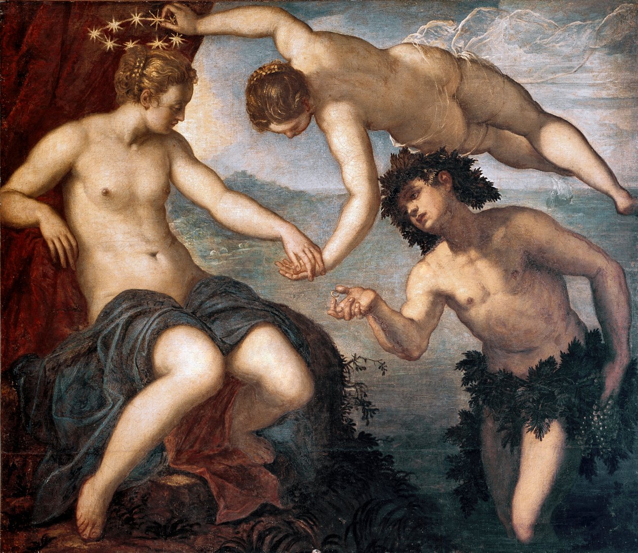 Bacchus, Venus and Ariane Painting by Tintoretto or Tintoret (Jacopo Robusti) (1518-1594) 1577-1580 Sun. 146x167 cm Tile of the anticollege, Doge