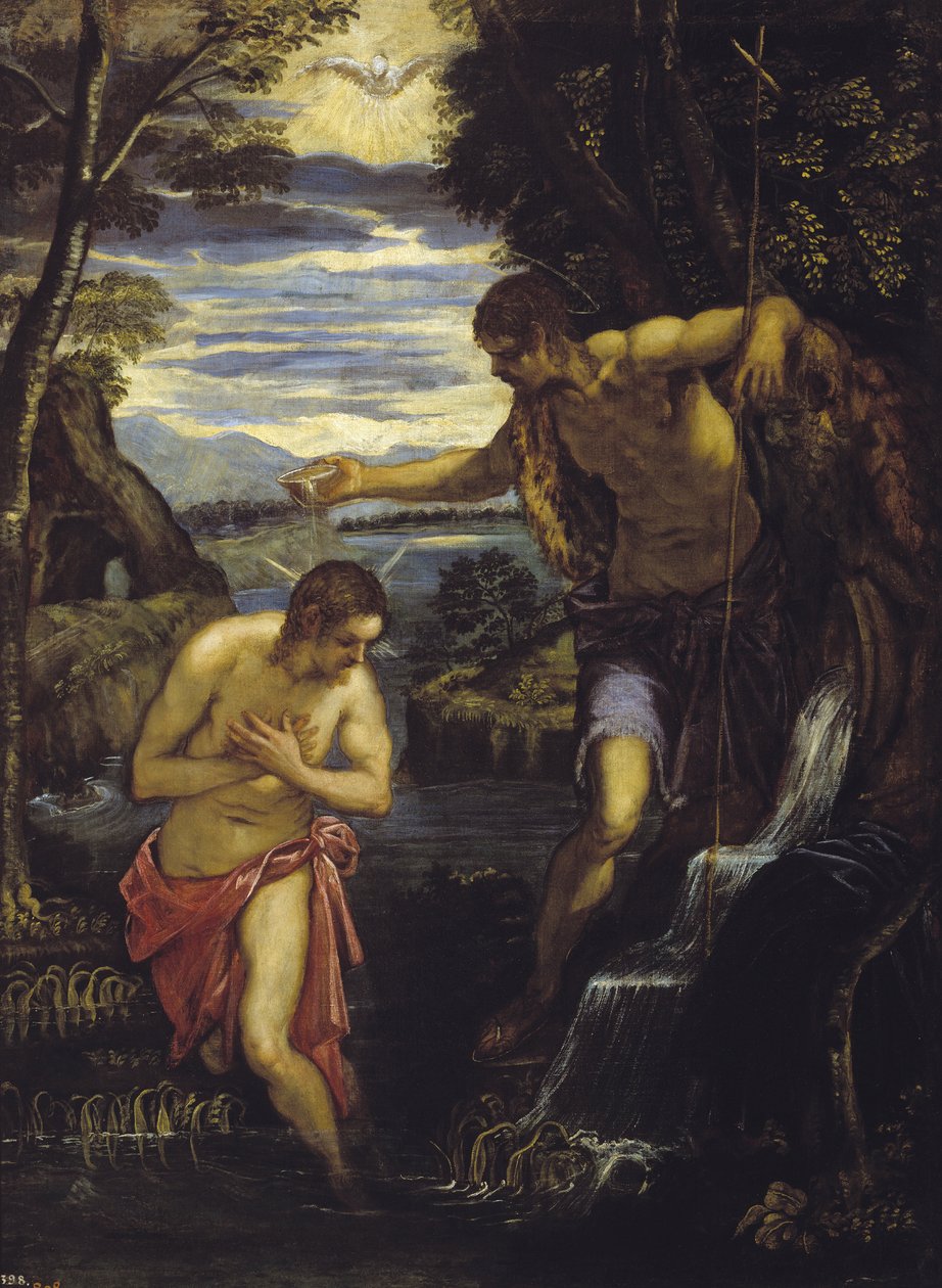 Bapteme du Christ - معمودية المسيح - تينتوريتو ، دومينيكو (1560-1635) - حوالي 1585 - زيت على قماش - 137x105 - متحف ديل برادو ، مدريد بواسطة دومينيكو روبوستي تينتوريتو