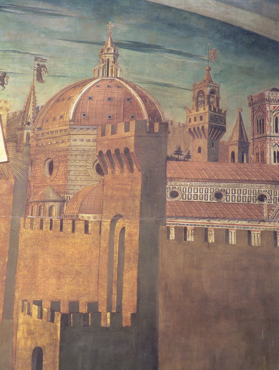 التفاصيل التي تصور كاتدرائية فلورنسا ، من لوحة جدارية لدانتي مع Divinia Commedia في الممر الشمالي ، 1465 تفاصيل جدارية 42355 بواسطة دومينيكو دي ميشلينو