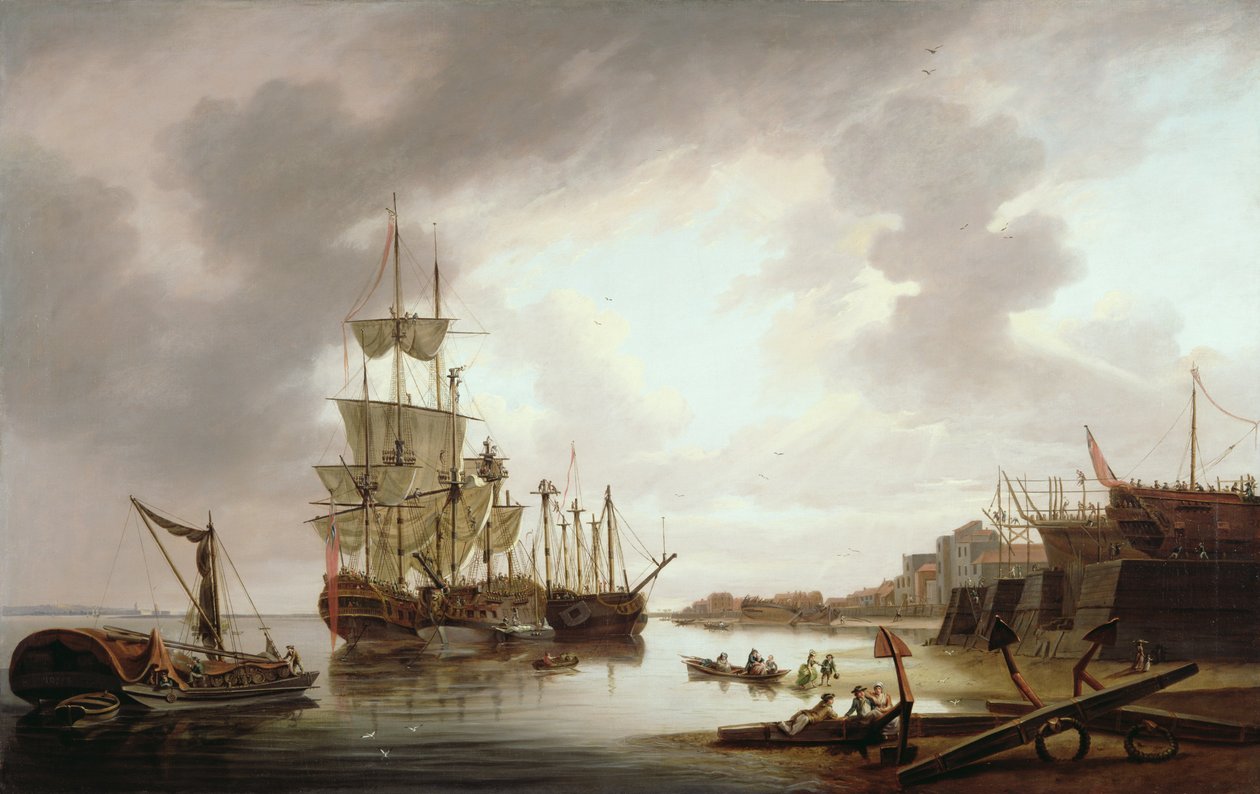 رجال الحرب البريطانيين في المرساة في Blackwall Reach ، 1792 بواسطة دومينيك سيريس
