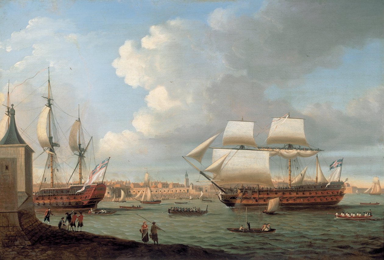 Foudroyant و Pégase يدخلان ميناء بورتسموث ، 1782 بواسطة دومينيك سيريس