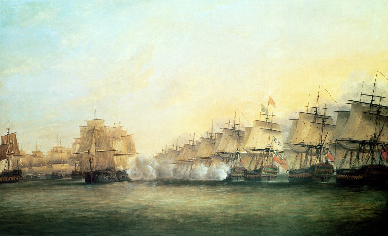 الإجراء الرابع من ترينكومالي بين الإنجليز تحت الأميرال السير إدوارد هيوز (c.1720-94) والفرنسيون تحت M. de Suffren ، 1782 بواسطة دومينيك سيريس