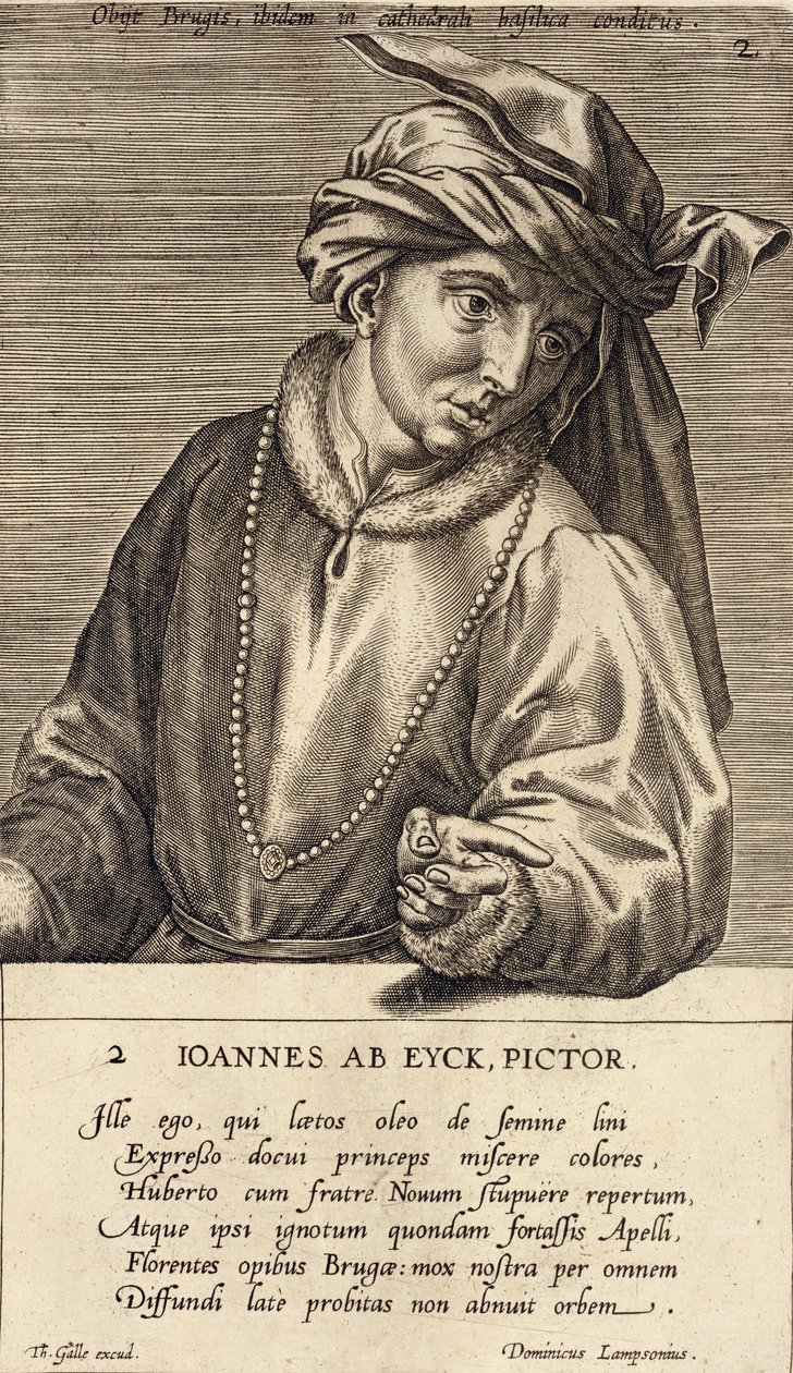 صورة جان فان إيك (1390-1441) اللوحة 2 في سلسلة من صور الفنانين ، نقشها تيودور جالي (1571-1633) بواسطة دومينيكوس لامبونيوس
