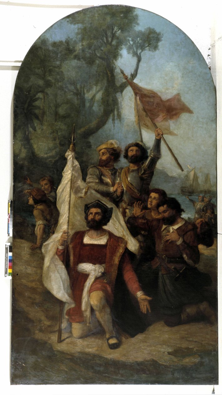 الملاح كريستوفر كولومبوس (كريستوفورو كولومبو ، كريستوبال كولون) (1451-1506) عندما وصل إلى العالم الجديد عام 1492 (زيت على قماش) بواسطة دومينيك ماجوود